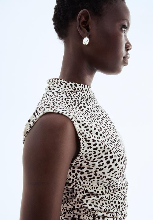 H&M - Draped turtleneck top - light beige leopard print