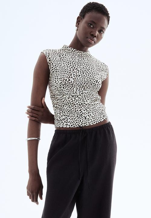 H&M - Draped turtleneck top - light beige leopard print