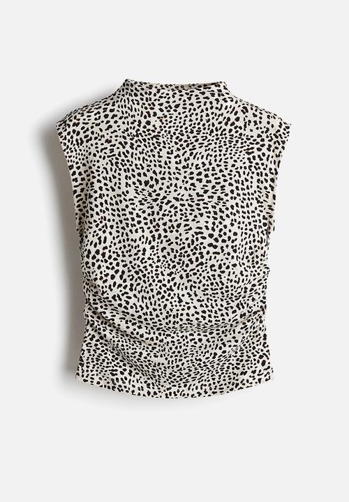 H&M - Draped turtleneck top - light beige leopard print