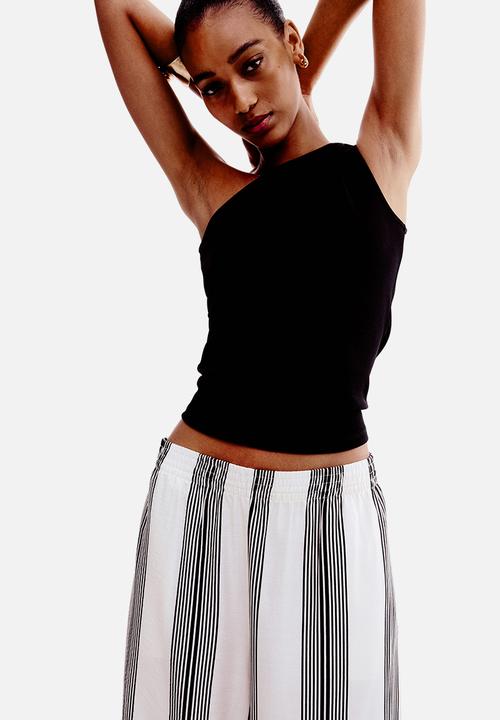 H&M - Wide pull-on trousers - cream & black striped 