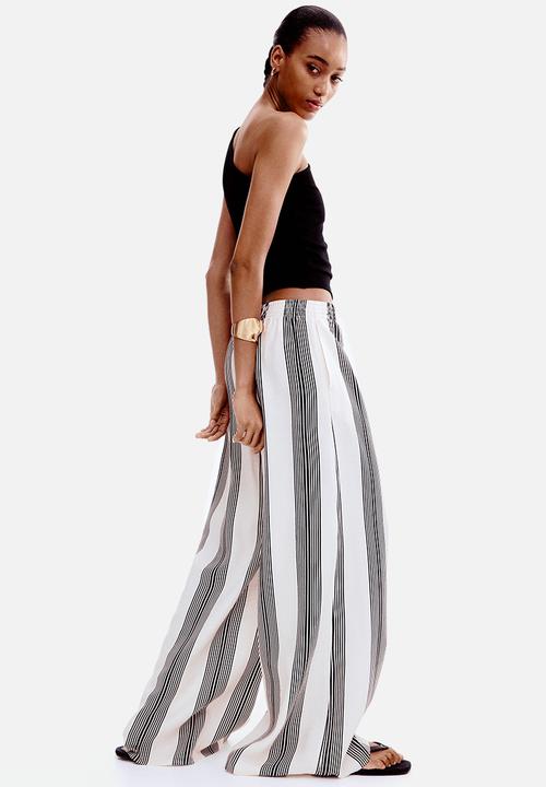 H&M - Wide pull-on trousers - cream & black striped 