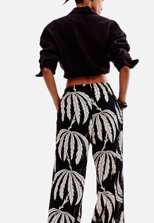 H&M - Cotton drawstring trousers - black/palm trees