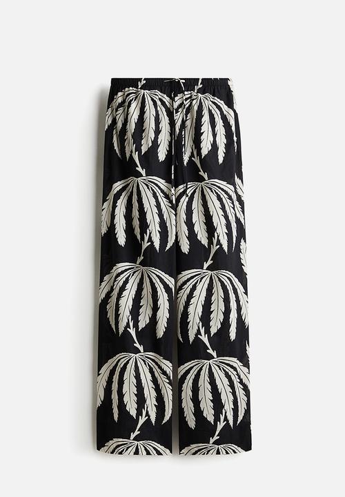 H&M - Cotton drawstring trousers - black/palm trees