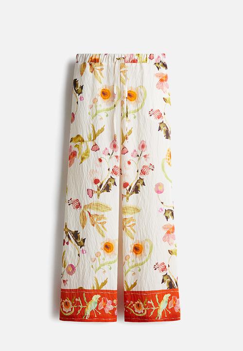 H&M - Wide drawstring trousers - white patterned