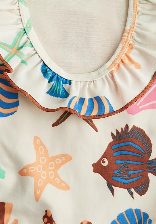 H&M - Long-sleeved swimsuit - light beige sealife