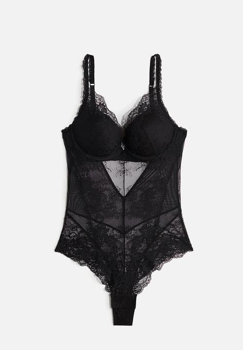 H&M - Super push-up thong body - black