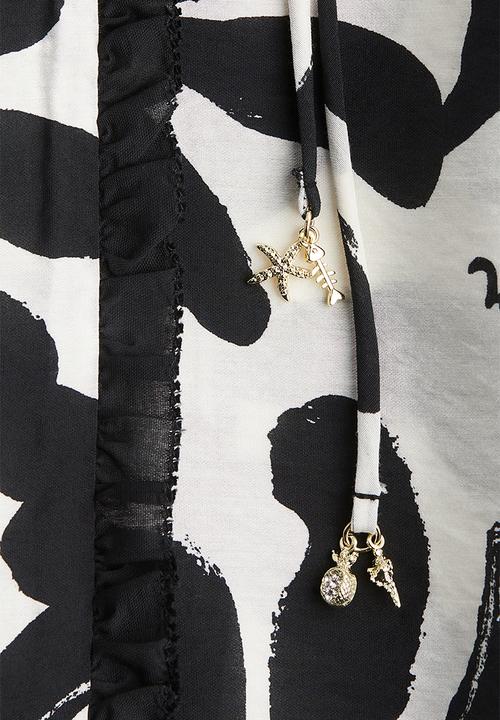 H&M - Trumpet-sleeved tunic dress - white/black floral