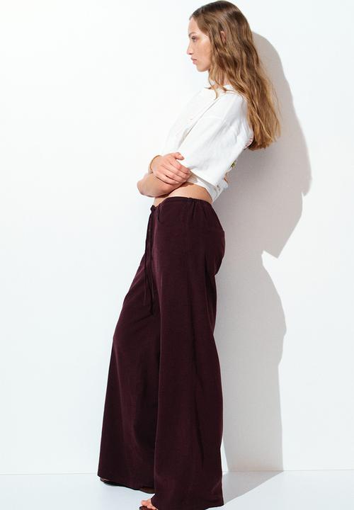 H&M - Linen-blend drawstring trousers - burgundy
