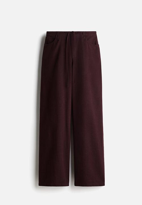 H&M - Linen-blend drawstring trousers - burgundy