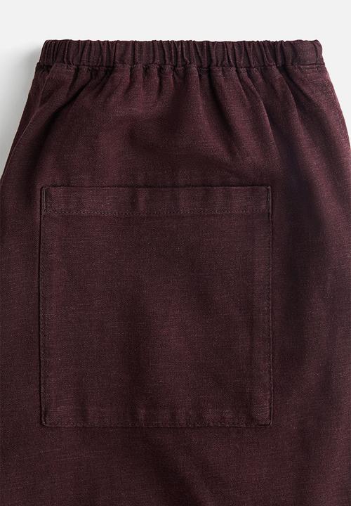H&M - Linen-blend drawstring trousers - burgundy