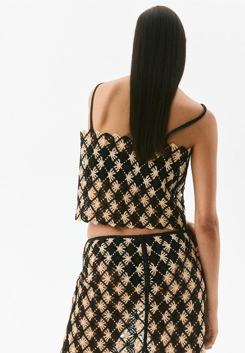 H&M - Crochet-look strappy top - black/light beige