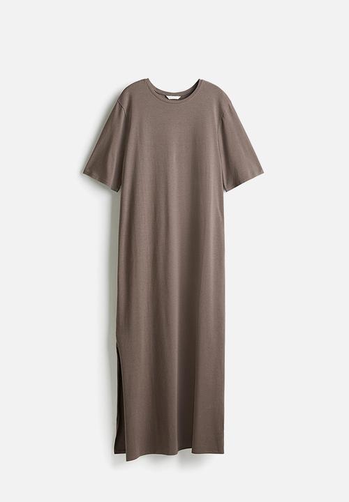 H&M - Long T-shirt dress - dark mole
