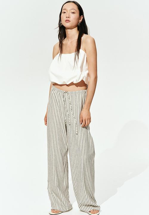 H&M - Straight drawstring trousers - white/grey striped
