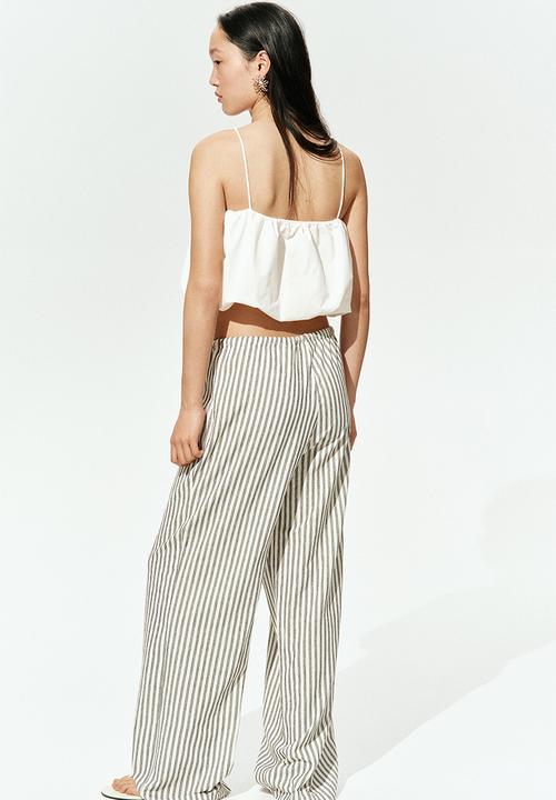 H&M - Straight drawstring trousers - white/grey striped