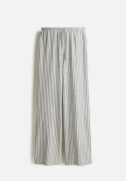 H&M - Straight drawstring trousers - white/grey striped