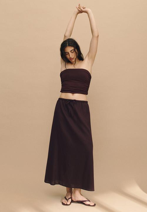 H&M - Linen-blend skirt - dark brown 