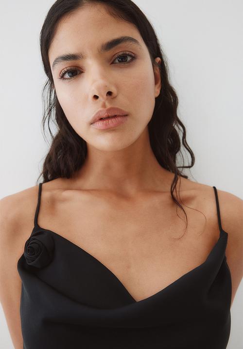 H&M - Tie-detail satin slip dress - black