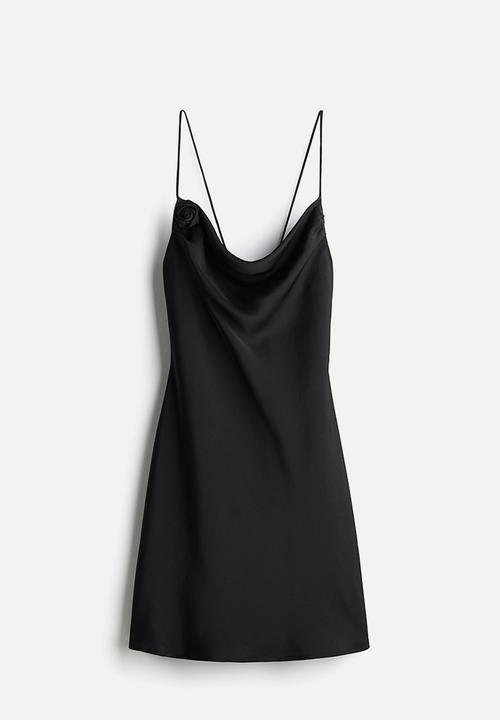 H&M - Tie-detail satin slip dress - black