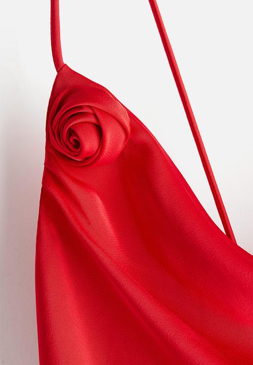 H&M - Tie-detail satin slip dress - bright red