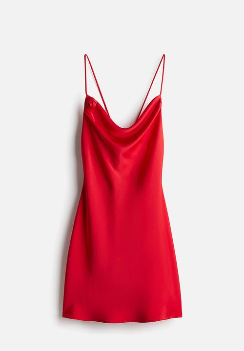 H&M - Tie-detail satin slip dress - bright red