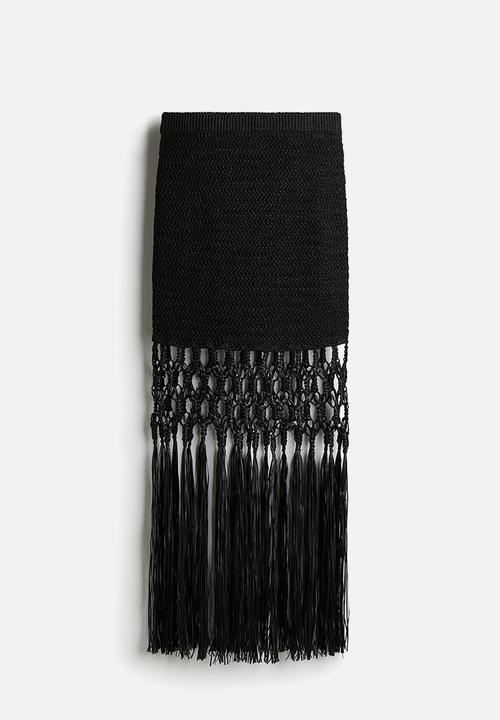 H&M - Fringed crochet-look skirt - black