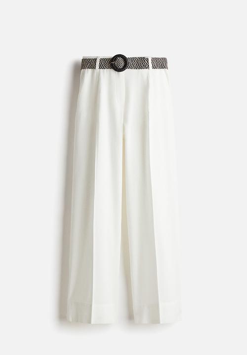H&M - Linen-blend belted trousers - white