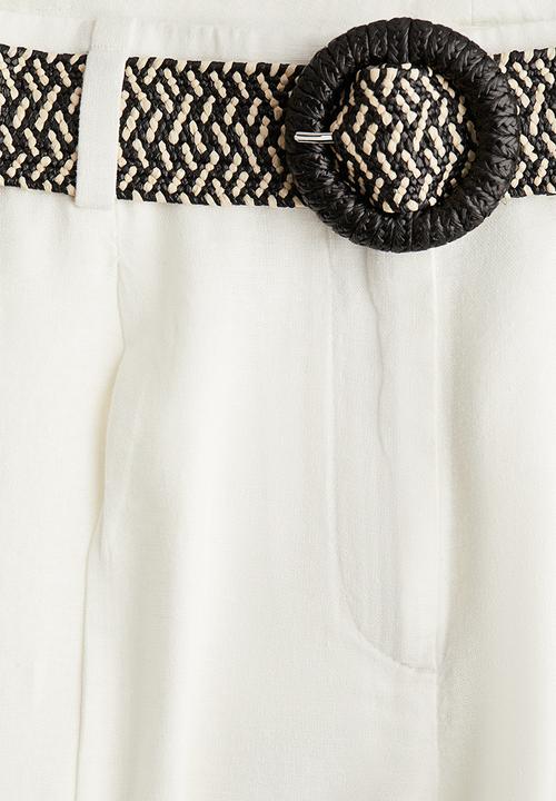 H&M - Linen-blend belted trousers - white