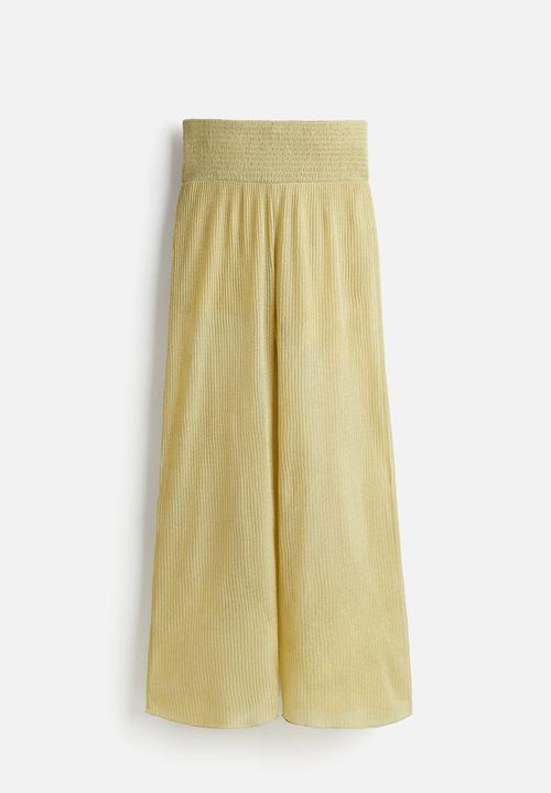 H&M - Glittery smocked-waist trousers - dusty yellow