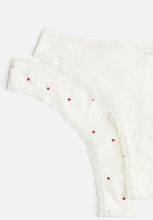 H&M - 2-Pack cotton pointelle brazilian briefs - white hearts
