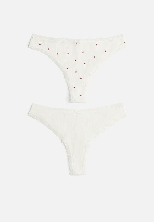 H&M - 2-Pack cotton pointelle brazilian briefs - white hearts