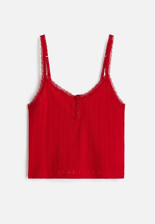 H&M - Cotton pointelle strappy top - red