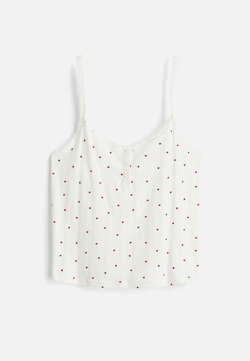 H&M - Cotton pointelle strappy top - white hearts