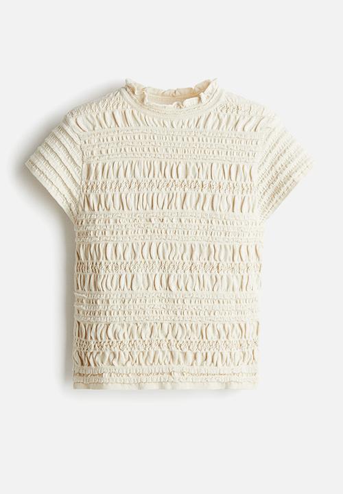 H&M - Smocked pointelle-knit top - cream