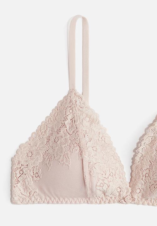 H&M - Padded soft lace bra - light pink