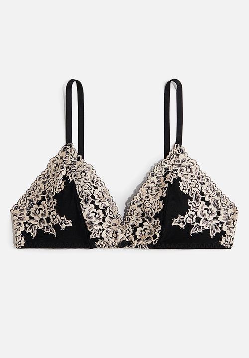 H&M - Padded soft lace bra - black & cream
