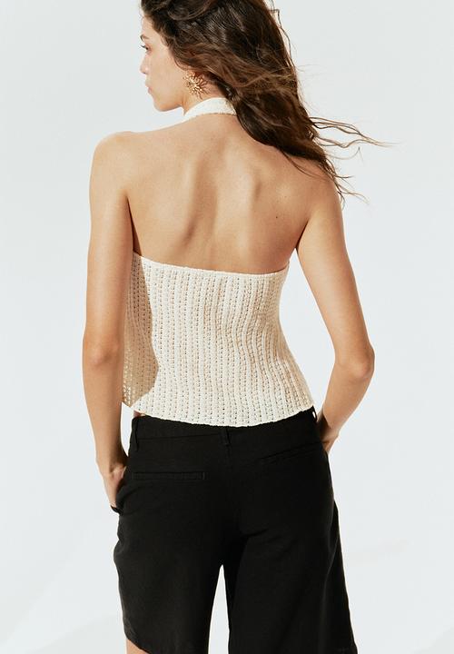 H&M - Pointelle jersey halterneck top - white