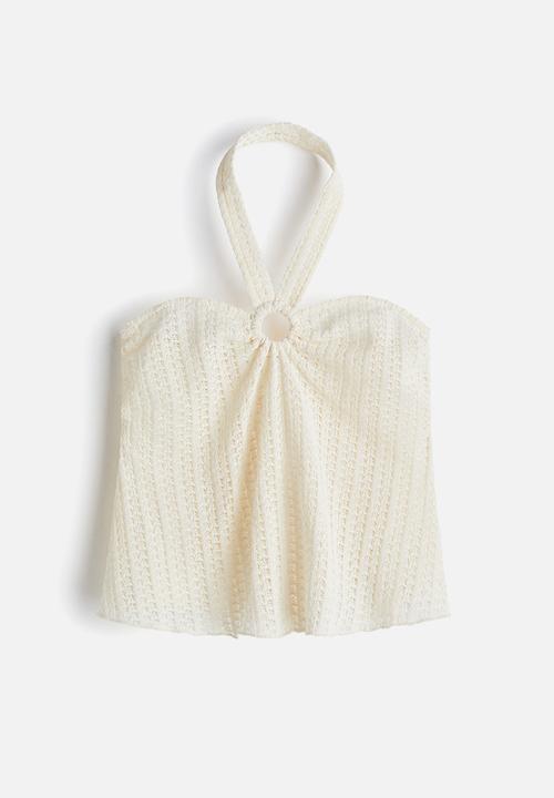 H&M - Pointelle jersey halterneck top - white