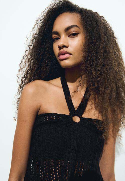 H&M - Pointelle jersey halterneck top - black