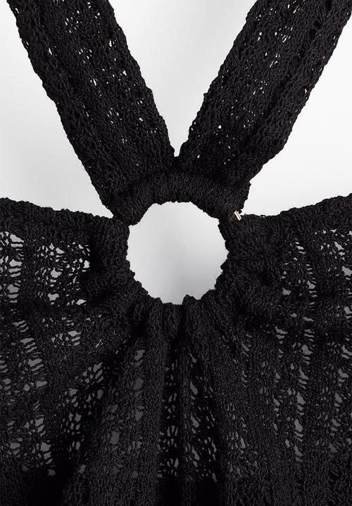 H&M - Pointelle jersey halterneck top - black