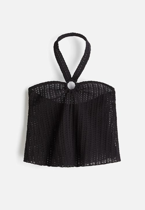 H&M - Pointelle jersey halterneck top - black