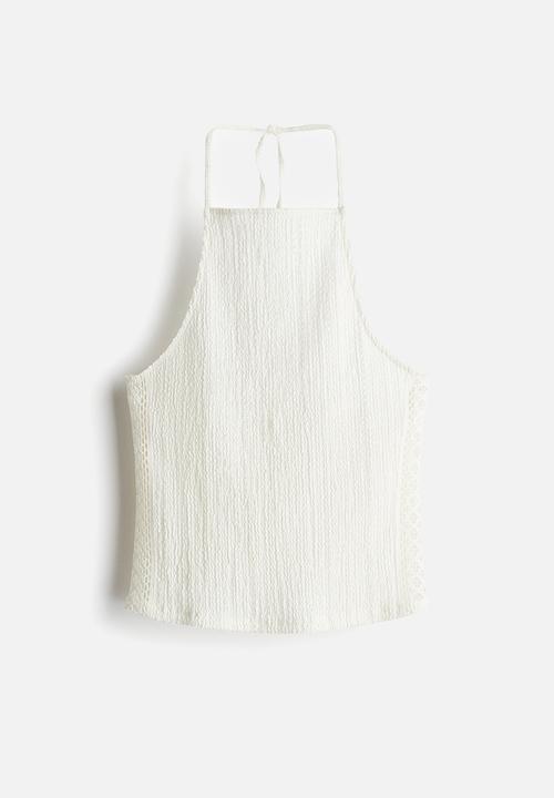 H&M - Textured halterneck top - white