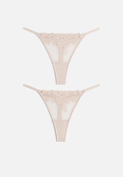 H&M - 2 pack lace tanga thong briefs - light pink