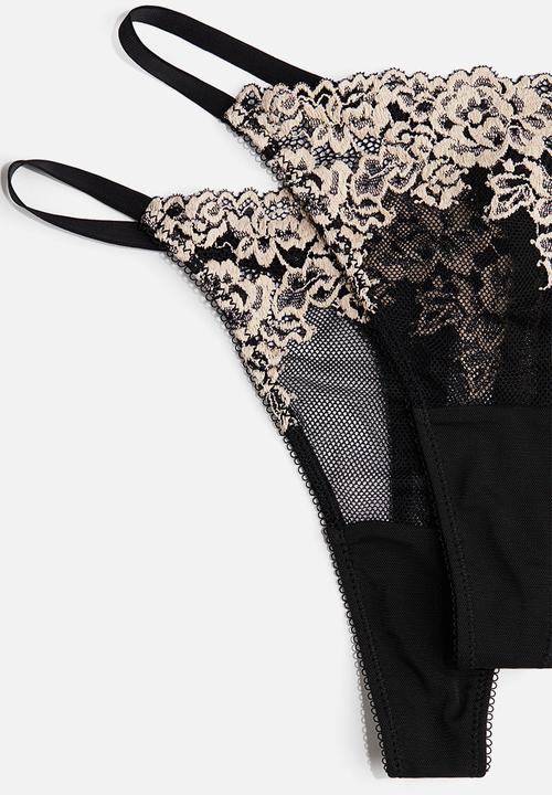 H&M - 2 pack lace tanga thong briefs - black & cream