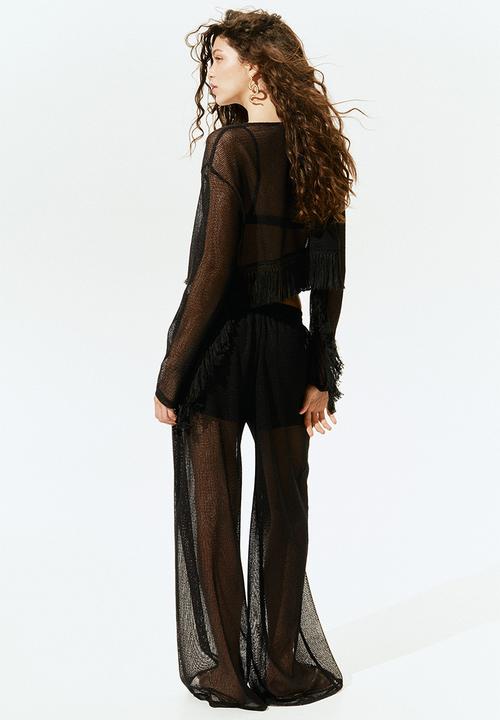 H&M - Wide hole-knit trousers - black