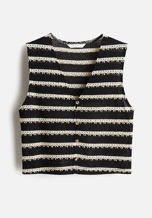 H&M - Textured jersey waistcoat - black/striped
