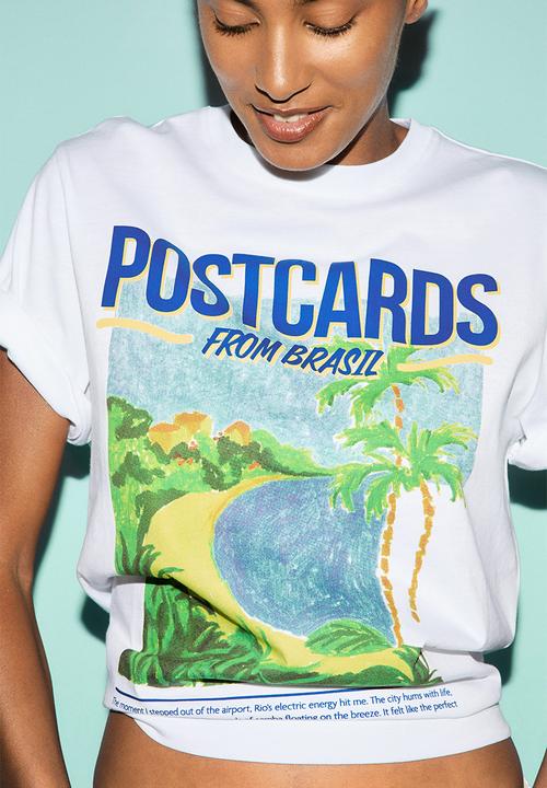 H&M - Printed t-shirt - white/postcards