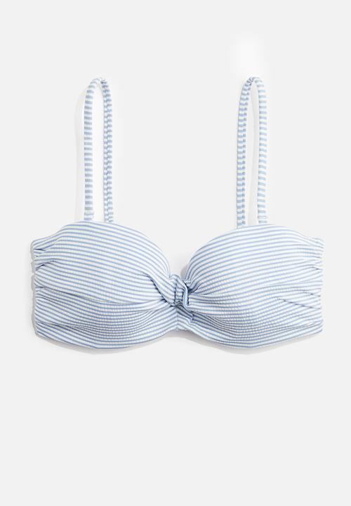 H&M - Padded balconette bikini top - light blue striped