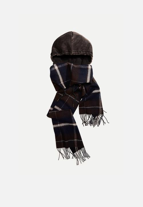 H&M - Hooded wool scarf - dark blue/checked