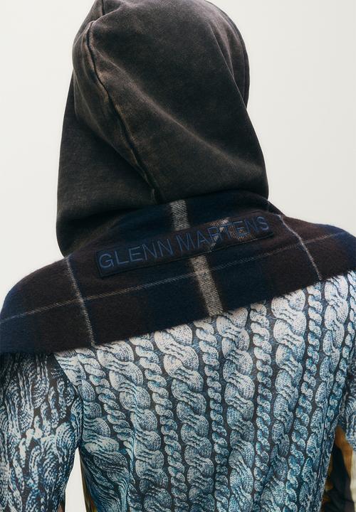 H&M - Hooded wool scarf - dark blue/checked