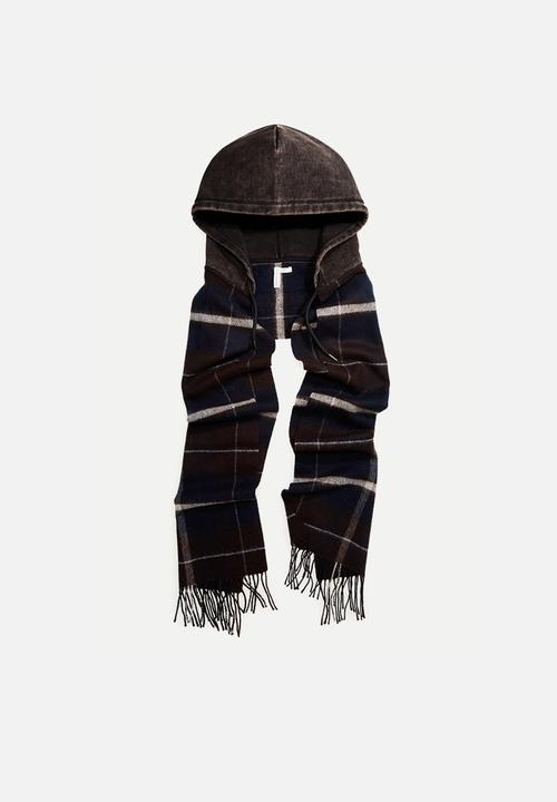 H&M - Hooded wool scarf - dark blue/checked